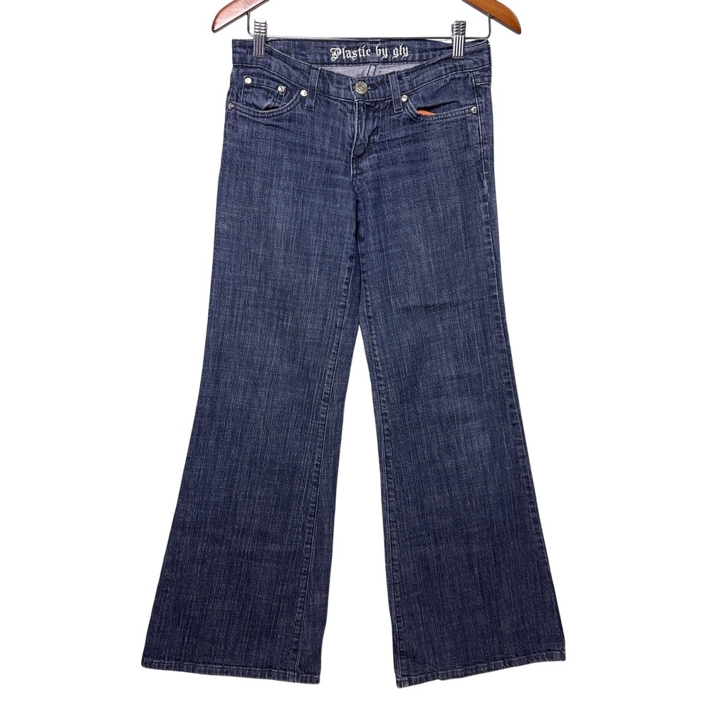 Plastic by Gly Flare Jeans Womens 3 Blue Low Rise Wide Leg Denim Y2K Bootcut